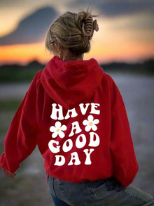Lässiger Oversize-Hoodie mit Tasche und „Have a Good Day“-Print für Damen  | Ideal für den Winter – Weinrot