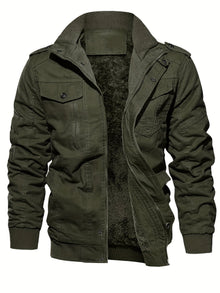 Warme Unifarbene Multi-Taschen Outdoorjacke Für Winter Für Herren | Perfekt für Outdoor-Aktivitäten – Armee Grün