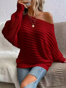 Lässiger Off-Shoulder-Wollpullover mit bequemen Design für Damen | Perfekt für Casual Days – Rot