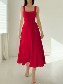 Mirelina™ – Damen Midikleid mit Breiten Trägern – Rot