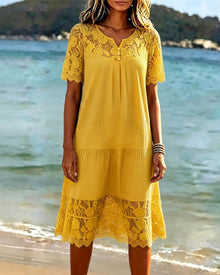Kosana - Patchwork Kleid MIT Ausschnitten – Gelb