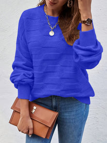 Annastina - Lässiger Langarm Pullover Mit Rundhalsausschnitt – Blau