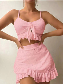 Damen Zweiteiler – Baumwolle – Ärmelloses Top & Weite Hose – Sommer – Rosa