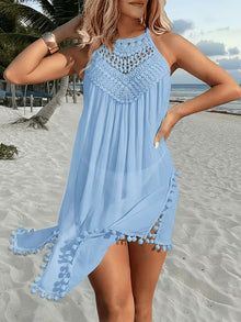 Shiena – Elegantes, Gehäkeltes Halter-Kleid Aus Spitze – Blau