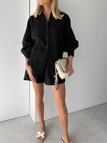 Mirelith | Elegantes Shirt-Shorts-Set – Schwarz