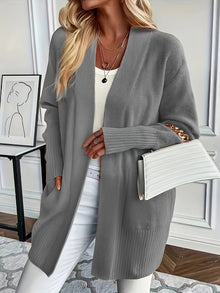 Lässiger Strickwaren-Woll-Cardigan mit Tasche für Damen | Perfekt für den Alltagsgebrauch – Grau