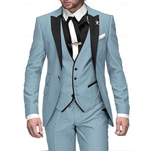 Dreiteiliges Leinen-Set für Herren: Business-Blazer, Weste und Hose – Himmelblau