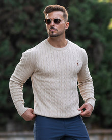 Bastian | Herren Zopfmuster Langarm Strickpullover – Beige