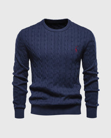 Bastian | Herren Zopfmuster Langarm Strickpullover – Blau