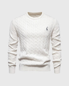 Bastian | Herren Zopfmuster Langarm Strickpullover – Weiß