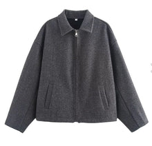 Kurze Wolljacke mit Reißverschluss für Damen - Sonia – Dunkelgrau