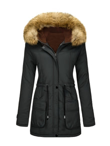 Damen Casual Fleece Parka Wintermantel mit Veganem Fell Kapuze für Damen | Ideal für den Winter – Grau