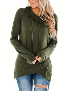 Tansholpan - Rollkragen Pullover Mit Langen Ärmeln Und Kapuze – Olivgrün