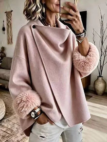 Mikila – Asymmetrische Jacke Aus Wollmischung Mit Kunstfellbesatz – Rosa