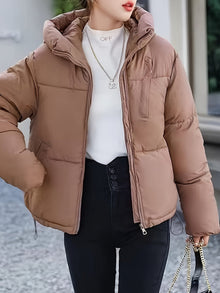 Elegante braune lässige Polyester gepolsterte Winterjacke für Damen | Ideal für Herbst/Winter – Khaki