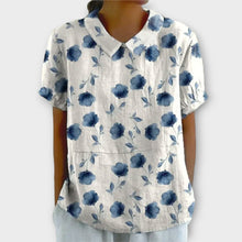 Lina | Blumenbluse aus Baumwolle und Leinen – Blau