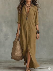 Blythe - Luftiges Leinen-Maxikleid – Khaki