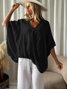 Winnie - Bluse Im Bohemian Stil Mit Weiten Ärmeln – Schwarz