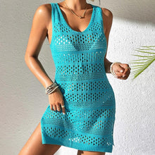Häkelkleid ohne Ärmel | Transparente Optik | Strandtauglicher Look – Blau