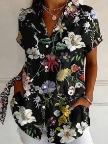 Nabilah - Lässiges Kurzarm Oberteil Mit Blumenmuster – Schwarz