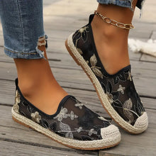 Nyssa | Lässige Espadrilles Spitze Mesh Slip-On flach – Schwarz