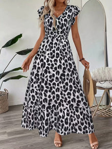 Ranika – Ärmelloses Maxi Kleid Mit V-Ausschnitt – Weißer Leopard