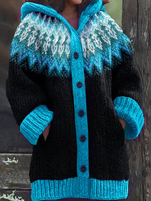 Gulnur - Eleganter Winter Pullover Mit Kapuze Und Langen Ärmeln – Blau