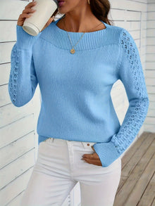 Pauliina - Lässiger Langarm Pullover Mit Lochmuster – Himmelblau