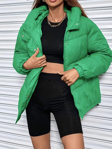 Kurze elegante warme Pufferjacke mit Kapuze für Damen | Für jeden Tag – Grün