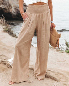Susan Weite Strandhose mit elastischem Bund – Fließend & Bequem – Beige
