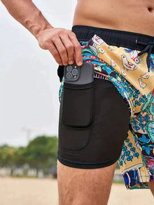 Benedikt | Herren Badeshorts mit Innenfutter – Beige