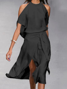 Benedikta | Damen Schulterfreies Midi Kleid – Schwarz