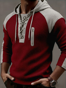 Freddie – Strukturierter Gerippter Pullover Mit Kapuze – Burgund
