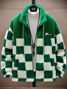 Melany – Karierte Fleecejacke mit Kapuze Und Reißverschluss – Grün