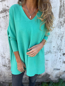 Annika | Damen Pullover mit Lockerer Passform und V-Ausschnitt – Blau