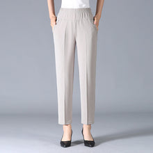 Damen Elastischer Bund mit Taschen Stoffhose – Hellgrau
