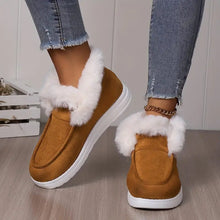 Warme Damen Winterstiefeletten – Gefütterte Slip-On Schuhe mit flacher Sohle und Kunstfell, ideal für kalte Wintertage – Khaki