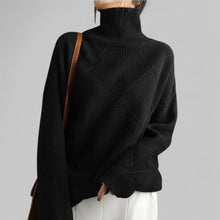 Barbara | Damen Oversized Winterpullover mit Muster und Rollkragen – Schwarz