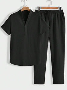Modernes Herren Lounge-Set | Polo mit Stehkragen & Hose – Black