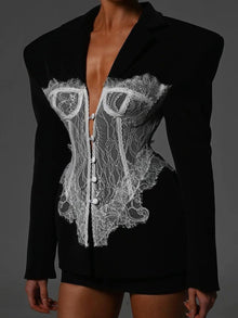 Blazer mit Korsett-Optik Spitze Elegant – Schwarz