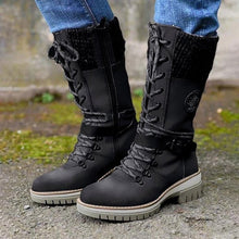 Damen-Winterstiefel mit seitlichem Reißverschluss | Gestrickter Bund – Schwarz