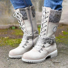 Damen-Winterstiefel mit seitlichem Reißverschluss | Gestrickter Bund – Weiß