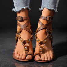 Dabin - Lässige Flache Sandalen Mit Riemen Mit Schnallen – Braun