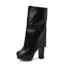 Damenstiefel mit Plateau und Blockabsatz, mittelhoch – Sabine – Schwarz