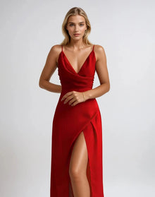 Elegantes V‑Ausschnitt Abendkleid | Partykleid – Rot