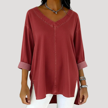 Britta | Damen V-Ausschnitt Jeanstunika 3/4 Arm – Rot