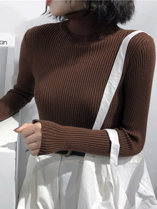 Damen Slim Fit Rollkragenpullover – Braun