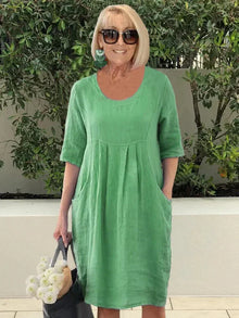 Amelie – Stilvolles Tunika-Midikleid mit Taschen für mühelosen Chic – Grün