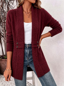 Linsey - Elegante Strick Jacke Mit Offener Vorderseite – Burgund