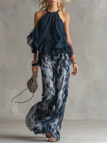Delyra - Fließendes zweiteiliges Set – Marineblau